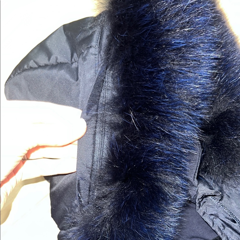 Chic Navy Fur-Trimmed Winter Snowsuit - Picture 7 of 9